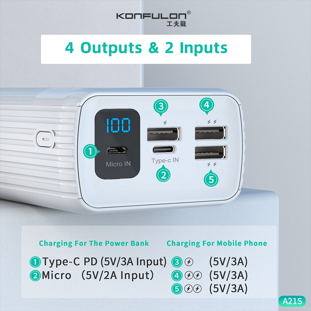 Внешний аккумулятор (Power Bank) Konfulon A21S - купить по выгодным ценам в  интернет-магазине OZON (961194164)